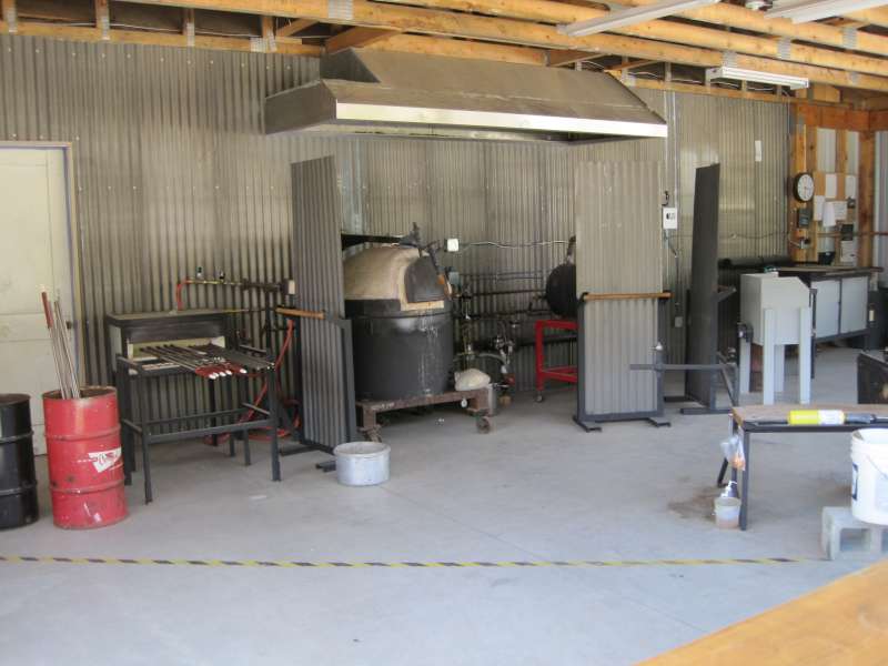 Inside the glass blowing shed